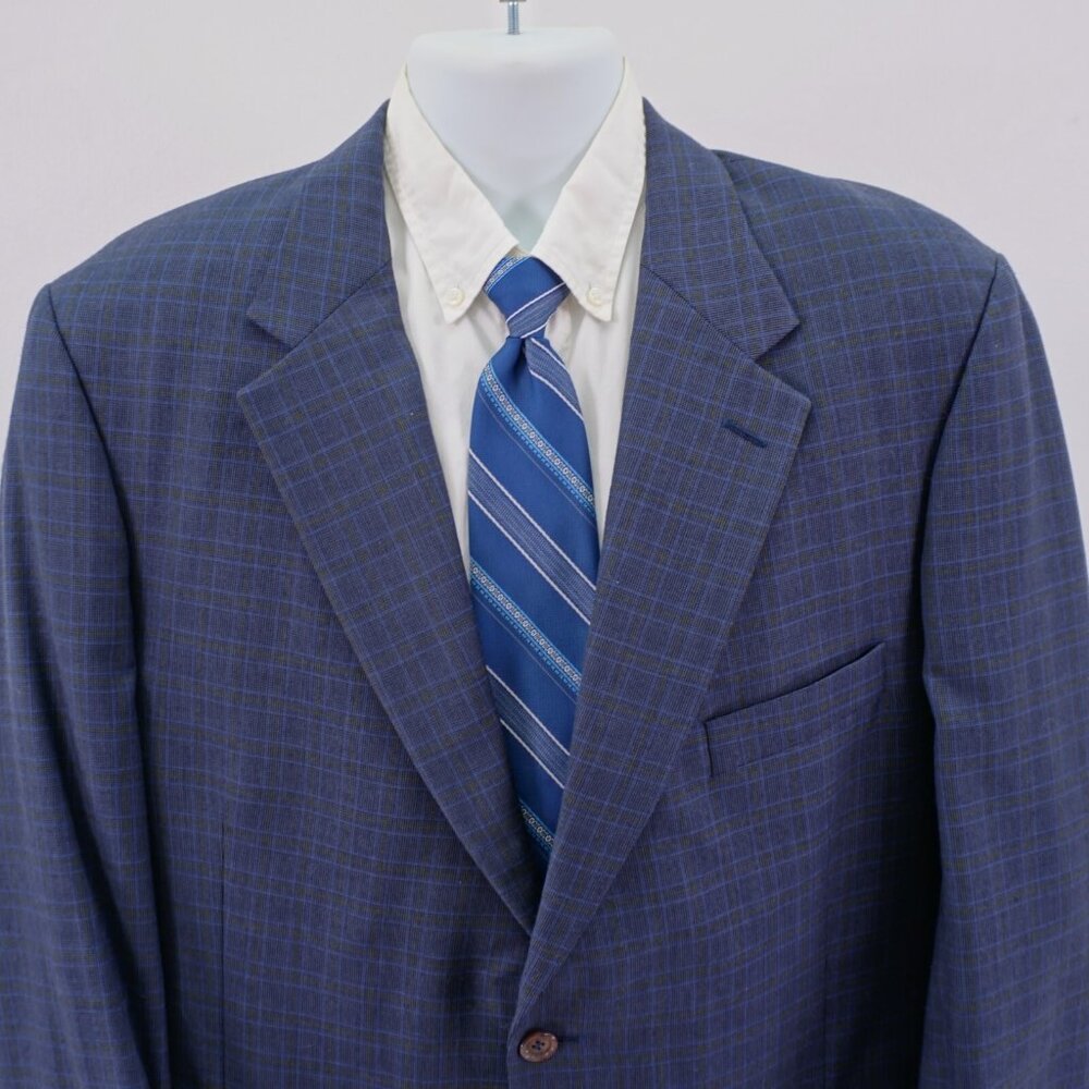 Oak Creek Worsted Wool Blue Yellow Plaid‎ Check 2 Button Sport Coat / Blazer 44L
